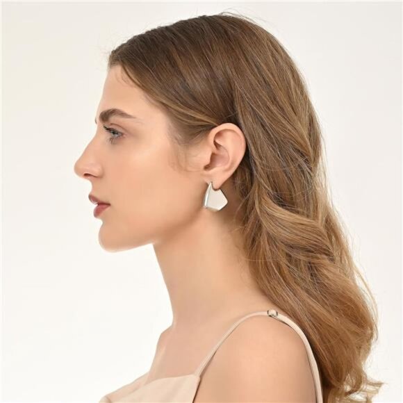 Trendy Geometric Silver Statement Earrings – Chunky Lightweight Drops - Picture 2 of 6